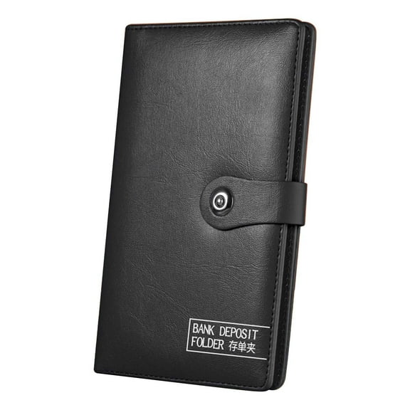 Black Bank Deposit Organizer Check And Promissory Note Folder Bill Document Wallet With Magnetic Closure Leather Cover And Pvc Inner Pages For Receipts Savings Bonds Financial Paperwork St