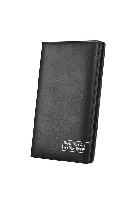 Black Bank Deposit Organizer Checkbook Holder With Pvc Inner Pages Magnetic Closure Bill Document Wallet For Receipts Passbook Savings Bond 5.51X8.85 Inches