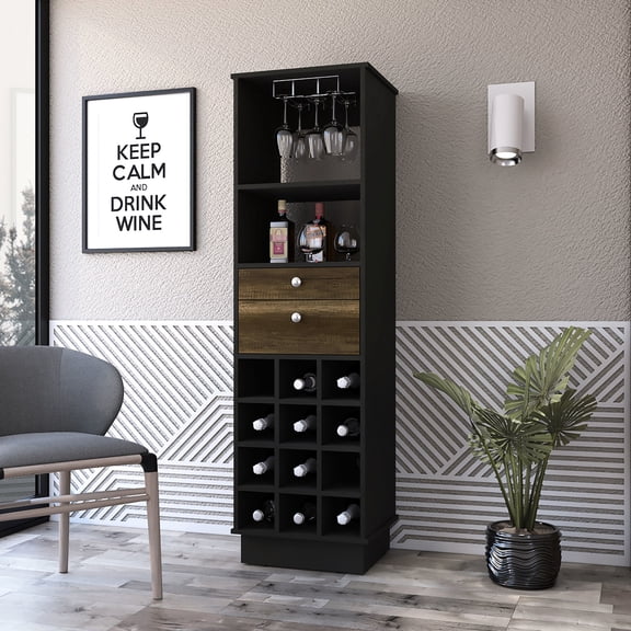 Black Bar Cabinet - 12-Bottle Collection - Basement Bar - Modern Storage Option