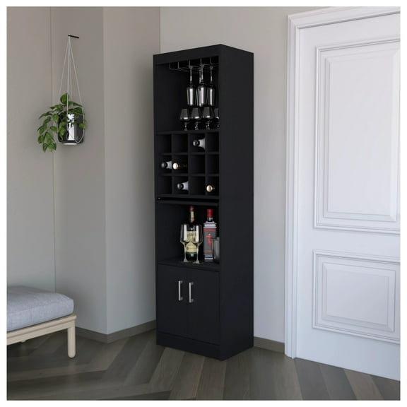 Black Bar Cabinet with Wine Storage Rack, Wooden Liquor Cabinet for Living Room, Dining Room, Kitchen