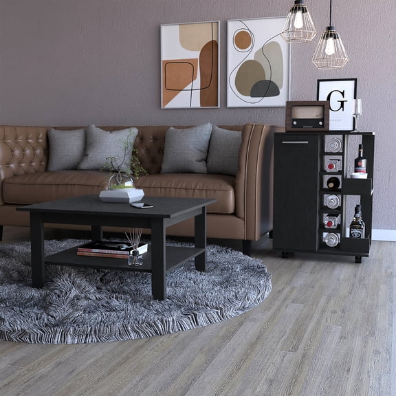 Black Bar Cart And Coffee Table - Compelling For Living Area & Room Spacious Versatile