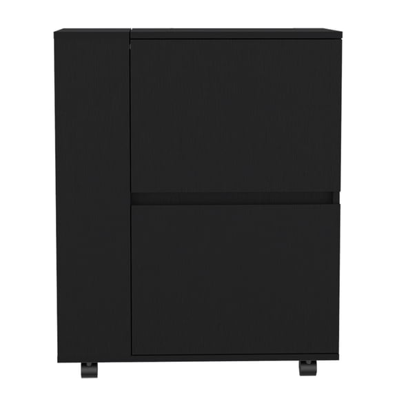 Black Bar Cart , Living Room Essential - 2 Cabinets Storage, Functional, Mobile, Easy Setup For Space, Dual Cabinet, Versatile, Movable, Simple Assembly Offered