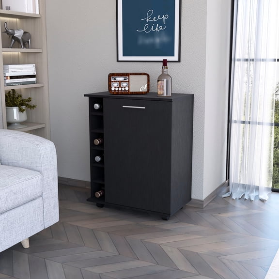 Black Bar Cart With 6 Storage And Stylish Wheels Concealed Shelf Rack