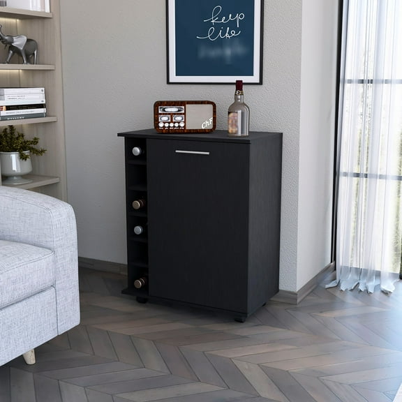 Black Bar Cart With Hidden Storage And 6 Holder Inner Elegant Rack Functional Top Surface
