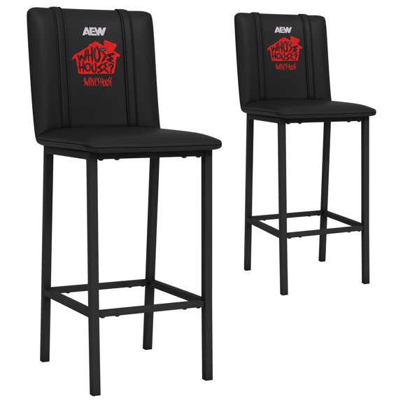 Black Bar Stool 500 with AEW Swerve Strickland Whose House Logo Set of 2, Premium Upholstery, Footrest Support, Sturdy Base, Durable Construction, for Bar & Kitchen