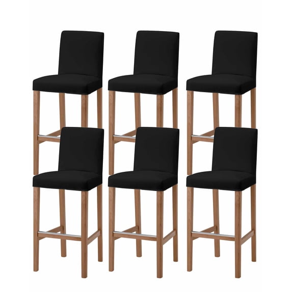 Black Bar Stool Covers Set of 6, Solid Color Farmhouse Black Stretch Washable Bar Chair Covers with Backs, Removable Pub Counter Height Chair Cover for Kitchen Dining Room Cafe