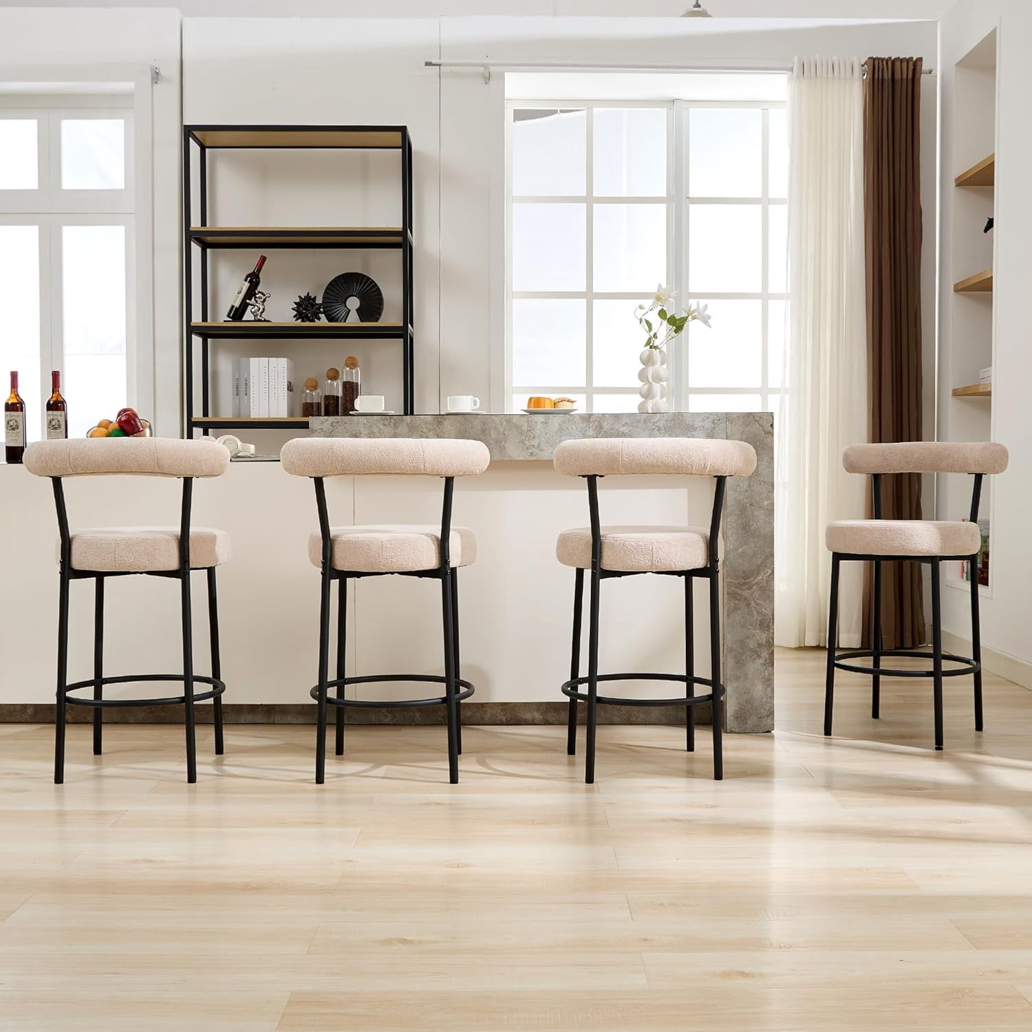 Black Bar Stools 28 Inches Counter Height Bar Stools with Curved Back ...