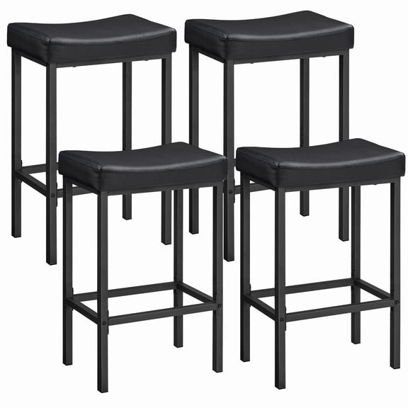 Black Bar Stools Set Of 4, Counter Height Saddle Stools With Curved Upholstered Seat, Metal Frame, For Kitchen Dining Cafe