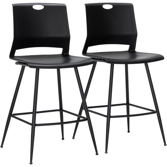 Black Bar Stools Set of 2, Counter Height Barstools with Backrest