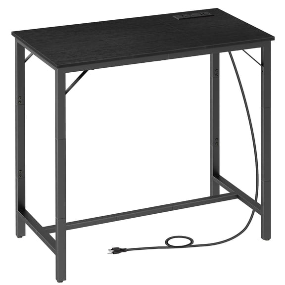 Black Bar Table With Built-In Charging Station Rectangular Pub Table High Top Counter Height Narrow Dining Table