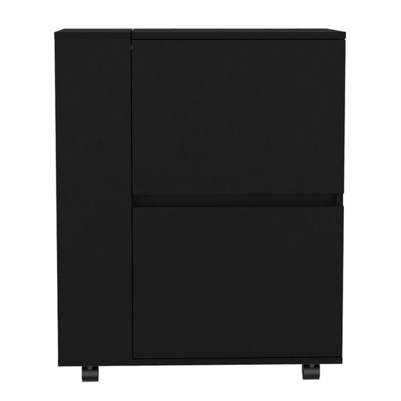 Black Four - Wheel Bar Cart | Mobile Design for Living Room Use | Engineered Wood and Particle Board | Resolves Issue of Moving Heavy Bar Carts