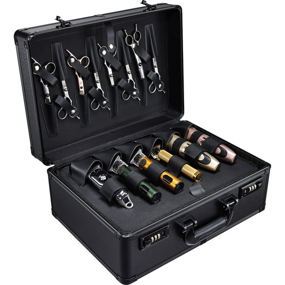 Black Barber Tool Case With Code Lock, Professional Organizer For Clippers And Salon Supplies