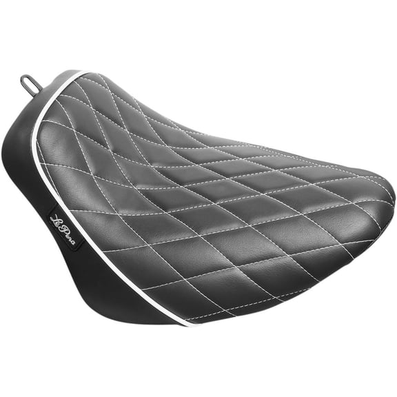 Black Bare Bones White Diamond Stitch Solo Seat w/ White Piping