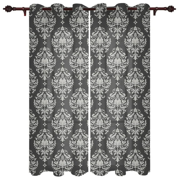 Black Baroque Pattern Window Curtain For Living Room Bedroom Luxury Home Kitchen Decor Items Curtains