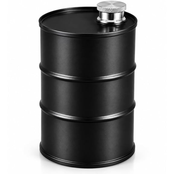 Black Barrel Shaped Stainless Steel Oil Dispenser Bottle 25 Oz, Mini Metal Drum Container with Screw Cap, Portable Oil Barrel for Cooking Oil, Vinegar, Water, Whiskey