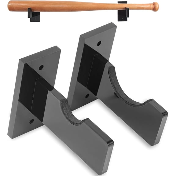 Black Baseball Bat Wall Mount Holder, 2-Pack Modern Display Stand for Collectible & Signed Bats, Damage-Free Hanging Storage Rack