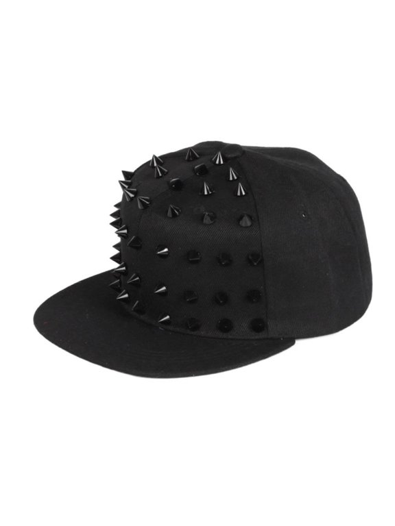 Black Baseball Cap with Neon Rainbow Spikes, Studded Snapback Hat, Punk Rock Style