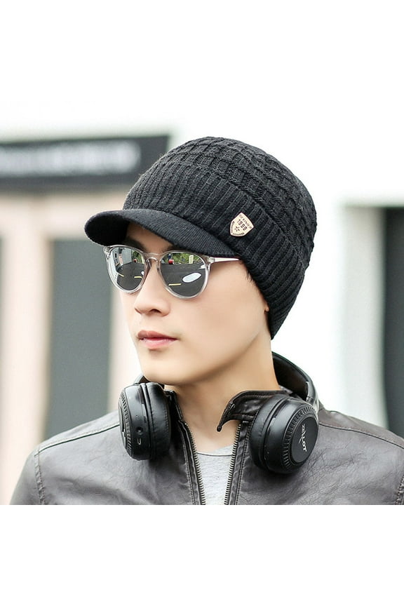 Black Baseball Caps Men Warm Baggy Weave Crochet Winter Wool Knit Ski Beanie Caps Hat