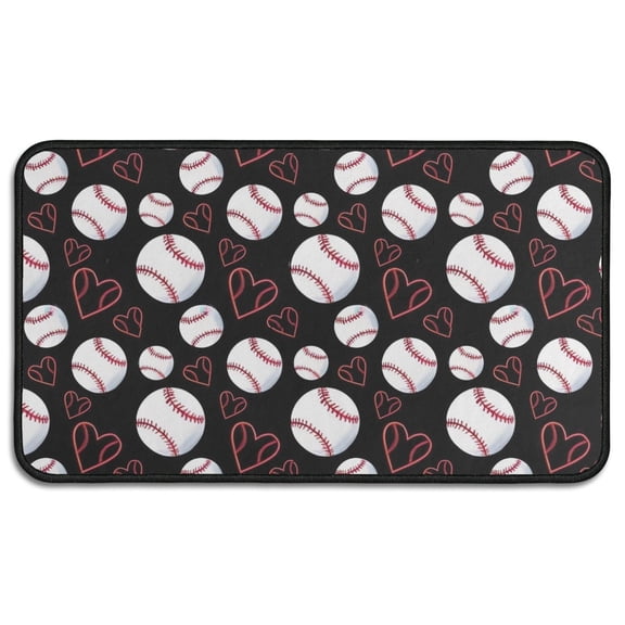 Black Baseballs and Hearts Pattern Door Rugs,Washable Non Slip Door Mats Indoor,Decorative Door Mats,Entry Mat Indoor for Entrance,Bedroom,Kitchen,Bathroom,30"x17"