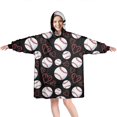 thumbnail image 1 of Black Baseballs and Hearts Pattern Wearable Oversized Blanket,Wearable Blanket Hoodie for Adults,Cozy Hooded Blankets with Super Pockets,Super Warm Fuzzy Pullover for Women & Men, 1 of 6