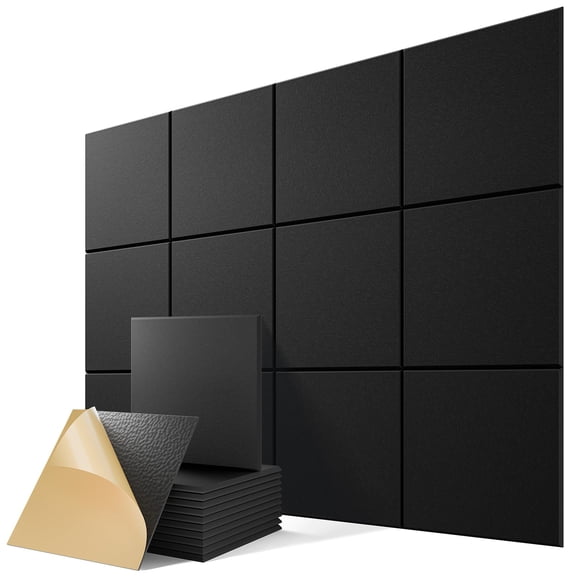 Black Basic 12 Pack Acoustic Dampers Polyester Sound Proof Panels for Home and Office Use