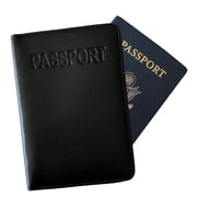 Black Basic Genuine Leather RFID Passport Cover