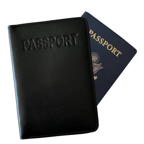 Black Basic Genuine Leather RFID Passport Cover