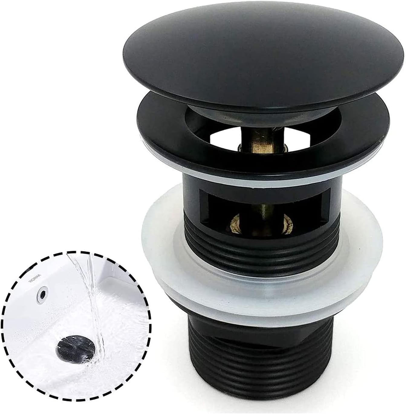 Black Basin Drain Pop Up with Copper Spring Plug for Bathroom Sink