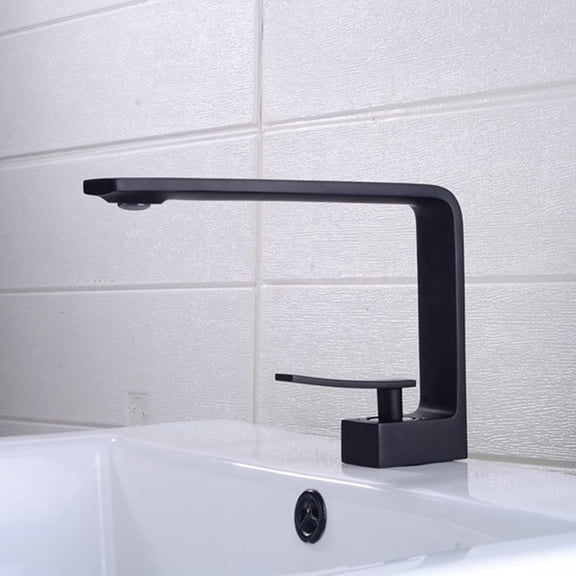 Black Basin Faucet, Single Handle Single Hole Hot and Cold Water Mixer Tap, Brass Square Bathroom Washbasin Sink Faucet, Above Counter Basin Tap