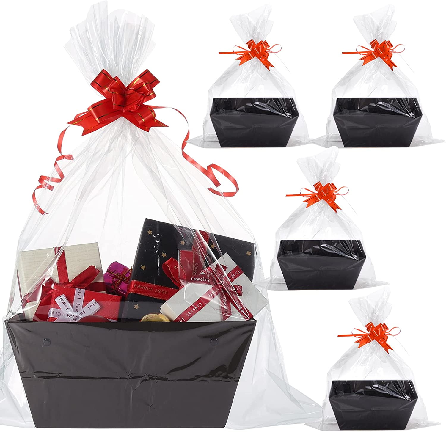 Black Basket for Gifts 5 Pack Empty Gift Basket Kit With 5 Bags and 5