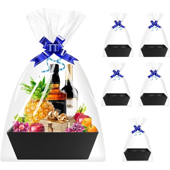 Black Baskets for Gifts Empty, Cardboard Gift Basket with Handle, Blank Paper Basket for Thanksgiving, Christmas, Valentine's Day, Easter, Raffle, Party Favor, and Any Occasion