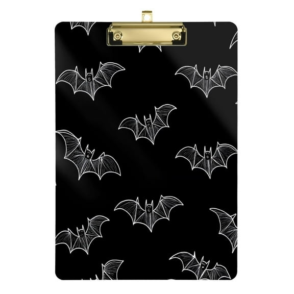 Black Bat 12.5x9in Clipboard, Durable Acrylic with Metal Clip and Wall Hook for Office or Classroom