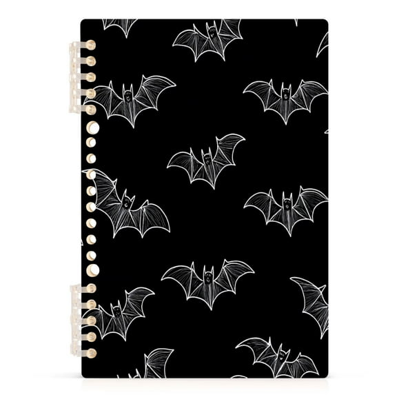 Black Bat A5 8.3x5.7in PP Notebook, Adjustable Rings, 60 Sheets, Diary or Journey Note