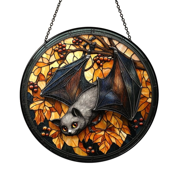 Black Bat Decorative Window Hanging, Stained Glass Inspired Art Panel for Unique Home