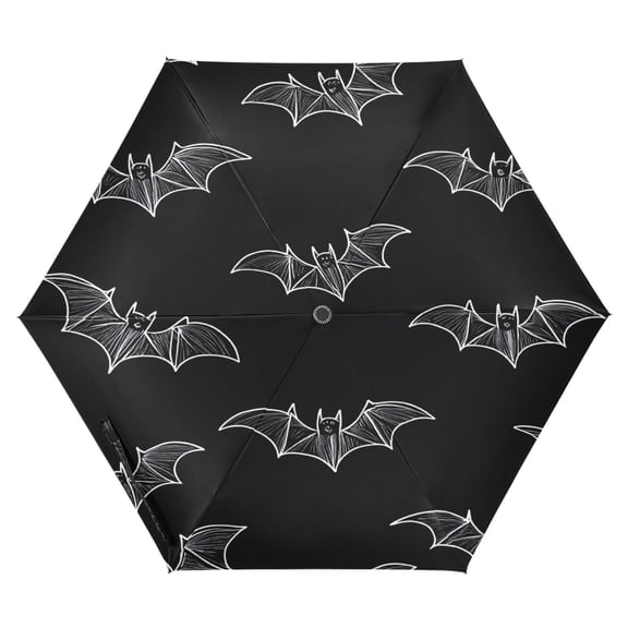 Black Bat Folding Umbrella UV50+ Waterproof Sun Protection Auto Open Close Compact Fiberglass Frame
