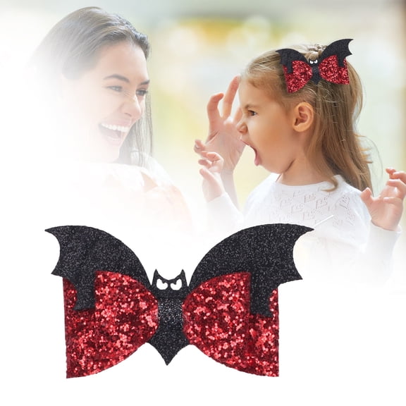 Black Bat Hair Bow Clips - Glitter Bat Hair Clip, Halloween Bows Barrettes, Goth Hair Accessories for Kids, Toddlers, Infant, 3.5" Width, Durable Metal & PU Leather, 2-Pack Makeup Organizers