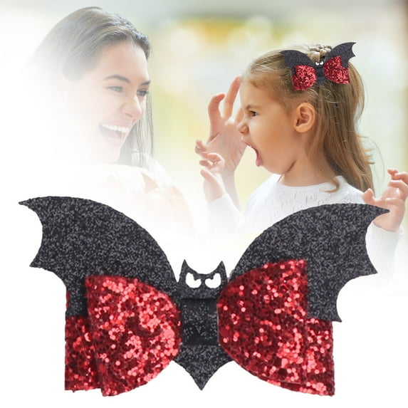 Black Bat Hair Bow Clips - Glitter Bat Hair Clip, Halloween Bows Barrettes, Goth Hair Accessories for Kids, Toddlers, Infant, 3.5" Width, Durable Metal & PU Leather, 2-Pack Makeup Organizers