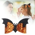 thumbnail image 1 of Black Bat Hair Bow Clips - Glitter Bat Hair Clip, Halloween Bows Barrettes, Goth Hair Accessories for Kids, Toddlers, Infant, 3.5" Width, Durable Metal & PU Leather, 2-Pack Makeup Organizers, 1 of 9