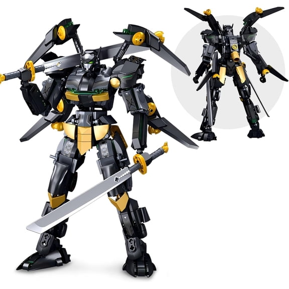 Black Bat Mech Building Blocks Set for Adults, Robot Model Building Kit with Wings and Swords Weapons, 534 Pieces