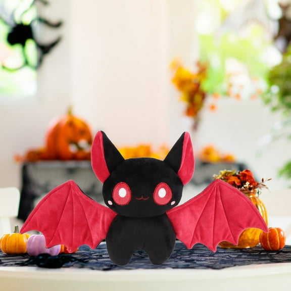 Black Bat Plush Doll - Soft Hugging Pillow Halloween Decor Cuddly Toy Gift with Rosy Cheeks Winged Design Bedroom Shelf Decor(Black)