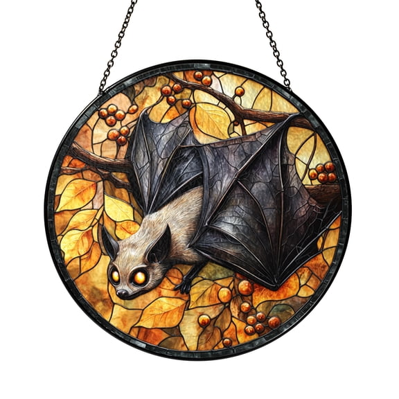 Black Bat Stained Glass Suncatcher, Gothic Inspired Window Hanging Decor, Decorative Glass Style Art Panel for Unique Home Accent Gift