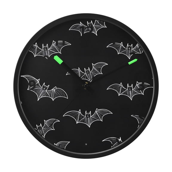 Black Bat Wall Clock 12 Inch Voice Activated Night Light Silent Non Ticking