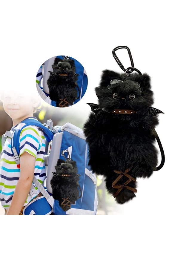 Black Bat Wing Cat Keychain With Goggles Gothic Stuffed Cat Pendant Steampunk Cat Charm For Bags And Keys(Cat F-10Cm)
