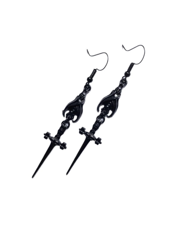 Black Bat With Swords Drops Earrings Alloy Jewelry For Women Men Party Gothic Inspired Fashion Accessory