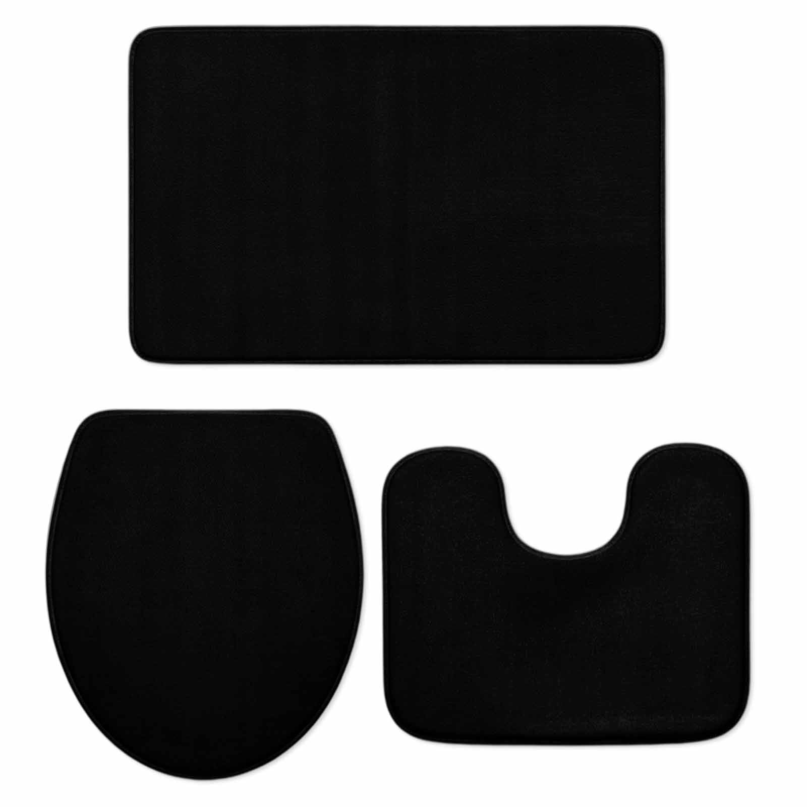 Black Bath Mat 3 Piece Bathroom Rug Set, Pure Black Non Slip Bath Rug Contour Mat and Toilet Lid Cover, Absorbent Shower Mats Soft Bath Rugs and Mats Sets