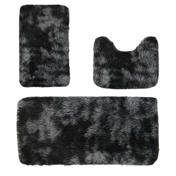 Black Bath Mats Set Toilet Rugs With Soft Water Absorption Non Slip Backing And Washable Material For Bathroom Restroom And Home 3Pc Set