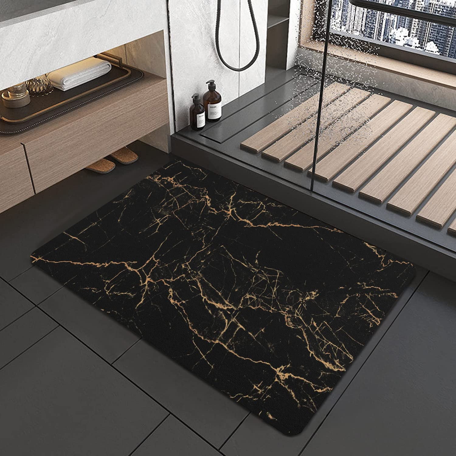 Black Bath Mats for Bathroom 20"x32" Non Slip Quick Dry Super Water ...