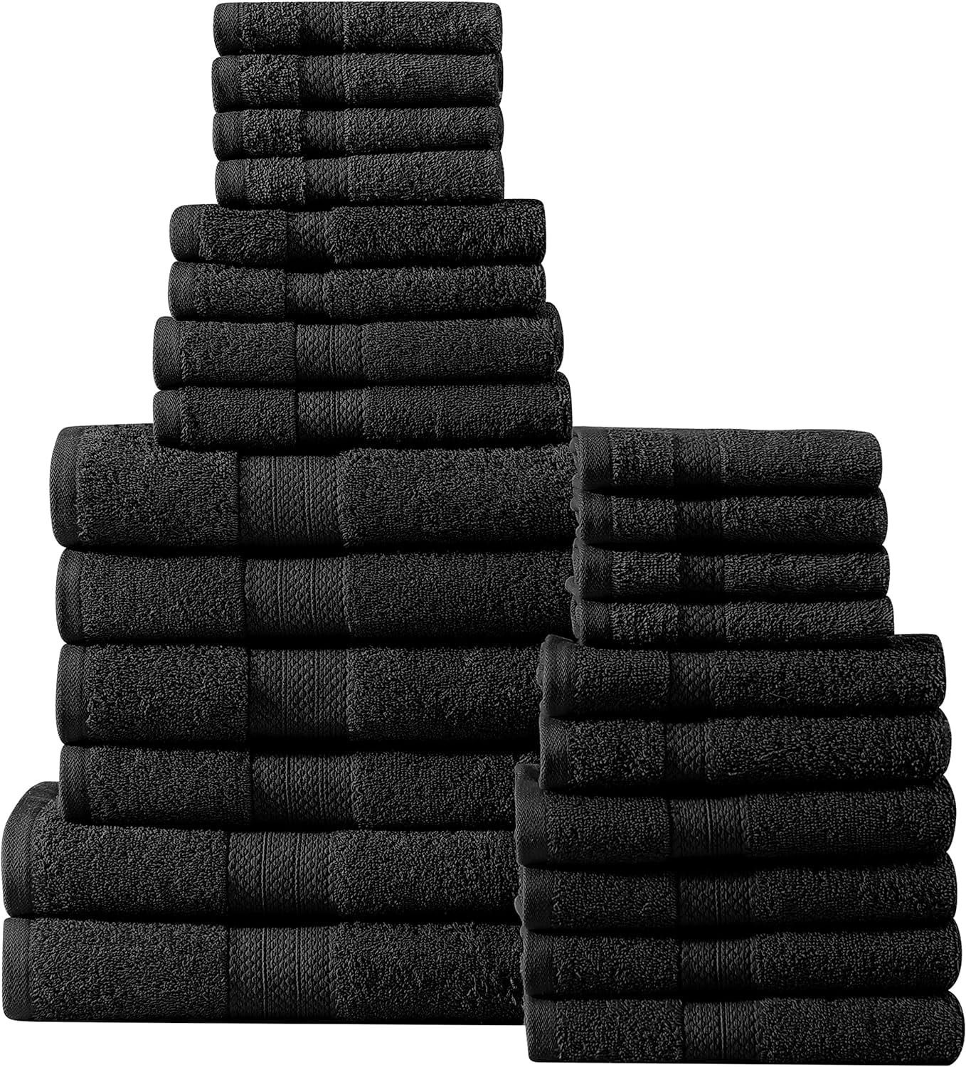 Black Bath Towel Set 24 Piece,2 Bath Sheet, 4 Bath Towels, 6 Hand Towels, 8 Washcloths And Tip