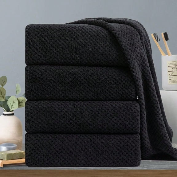 Black Bath Towels Set 35x70 Inches - Luxury 600 GSM Oversized Bath Sheet TowelExtra Large Microfiber - Quick Dry Highly Absorbent er Soft Shower Towels Spa Hotel Bathroom Towel Set 4-Pack