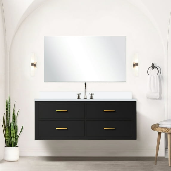 Black Bath Vanity, 48 In. W X 22 D, With Solid Wood Frame And Cultured Marble Top D Vanity Moth-